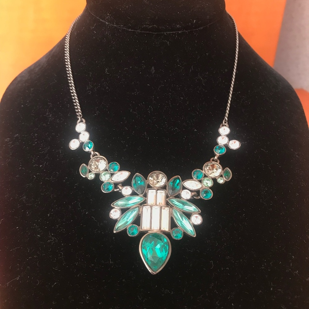 Givenchy Green and Charcoal Crystals in charcoal silver setting Necklace.